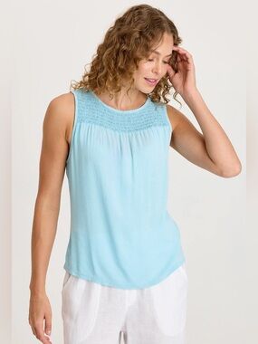 XCVI
TIMO CREPE SMOCKED NECKLINE TANK
 In Mermaid Tail Pigment